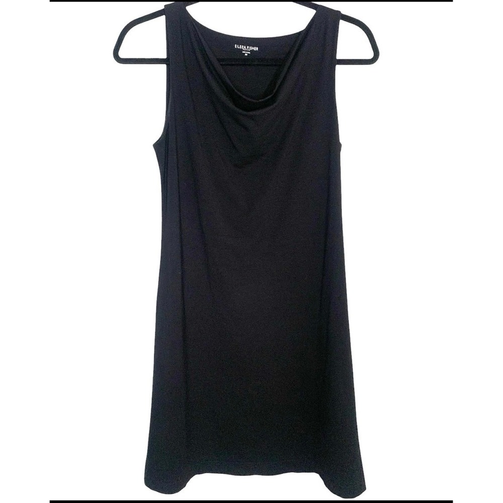 Eileen‎ Fisher Petite Black Viscose Jersey Cowl Neck Sleeveless Dress PS NEW